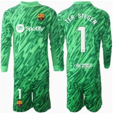 Barcelona Ter Stegen #1 Keeper Bortedraktsett Barn 2024-25 Langermet (+ korte bukser)
